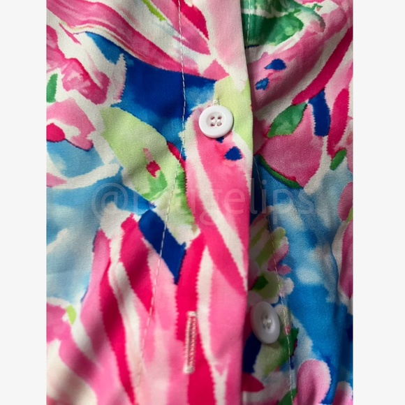 Floral Print Button Down Shirt Top Long Sleeve Collared Pink Blue Multicolor - Picture 7 of 8